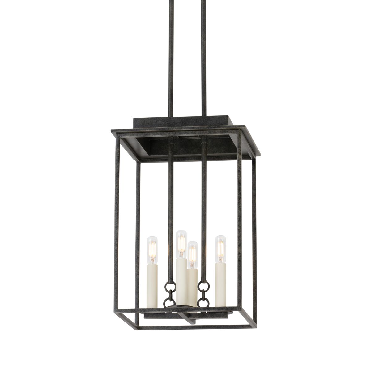 Hart Lantern by Troy Lighting, French Iron Finish, Adjustable 27.75"-71.5", Dimmable, E12 Bulb