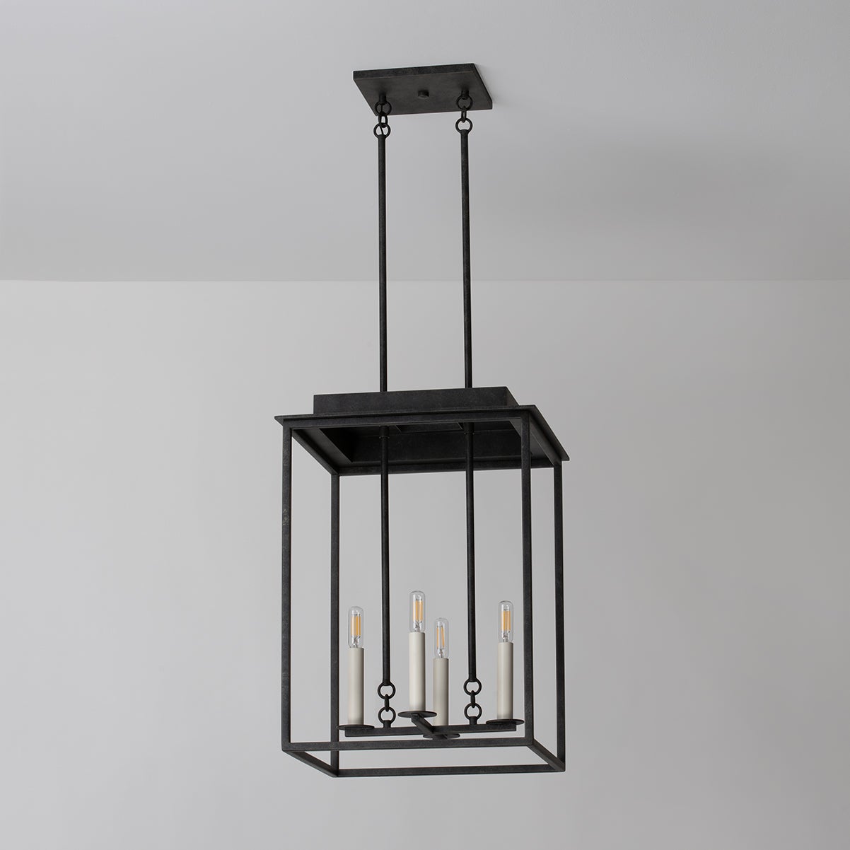 Hart Large Lantern by Troy Lighting F3116-FRN, Dimmable, 4 Light Sources, Unique Geometric Design, French Iron Finish