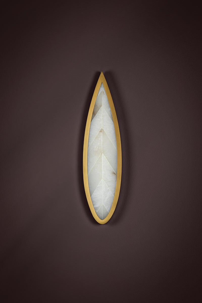 Havasu Sconce by Corbett Lighting, 8W LED Wall Light with Alabaster Shade, Vintage Brass Finish