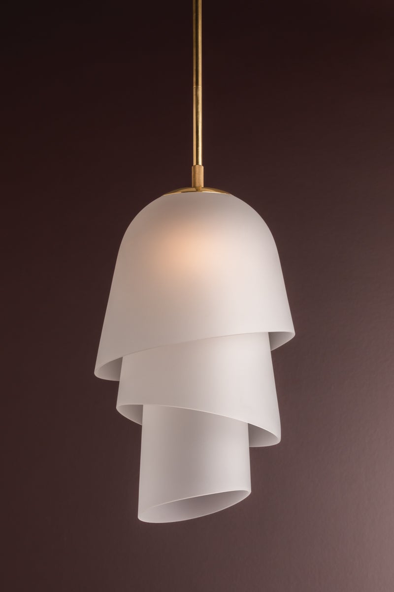 Hela Pendant Light by Corbett Lighting - 3-Tier Bluebell Design with Etched Clear Glass, Dimmable