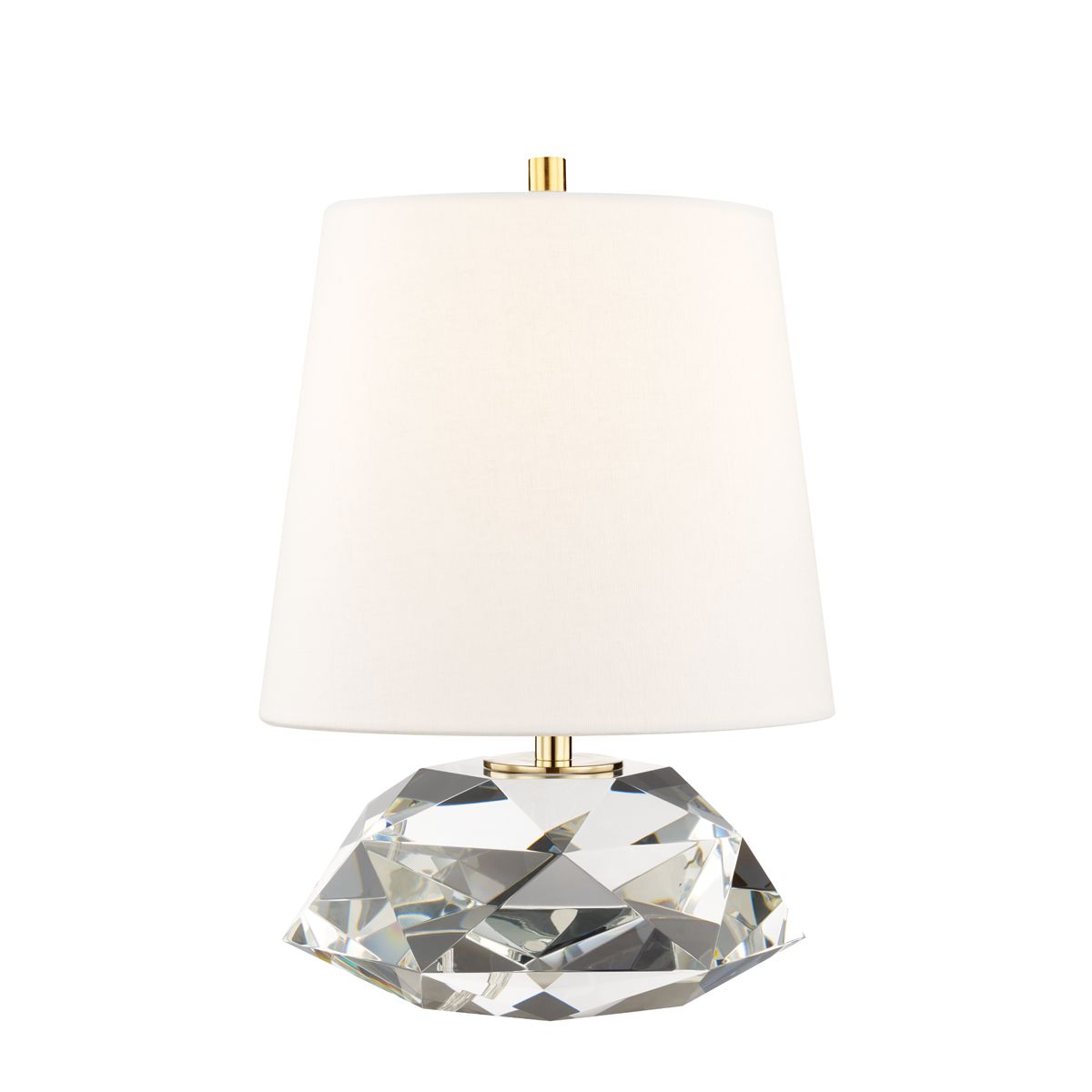 Henley Table Lamp 75W, Dimmable Aged Brass Accent with Multifaceted Crystal Base & Off-White Shade