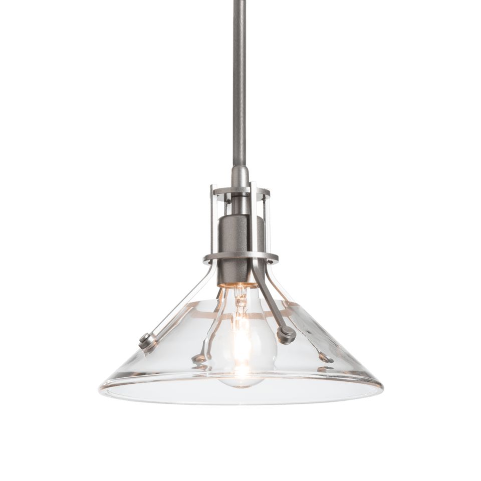 Henry Mini Pendant Light by Hubbardton Forge, Clear Glass Shade, Dimmable, Adjustable Height, Multiple Finishes