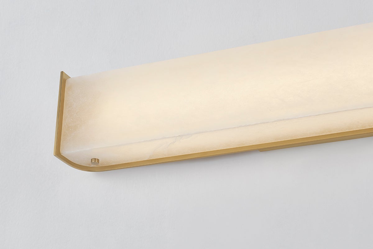 Hera Large Sconce by Corbett Lighting 448-26-VB, 26" High, Dimmable LED, Alabaster & Vintage Brass Finish