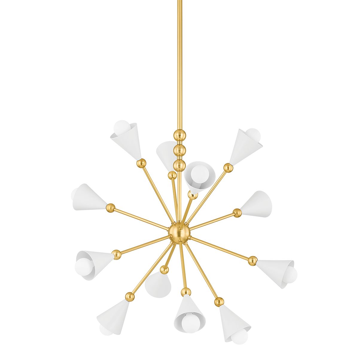 Hikari 12-Light Sputnik Chandelier by Mitzi in Aged Brass with Adjustable Height and White Glass Shades