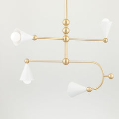 Hikari 4-Light Sputnik Chandelier With Aged Brass Finish And Soft White Shades - Dimmable & Adjustable