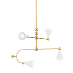 Hikari 4-Light Sputnik Chandelier With Aged Brass Finish And Soft White Shades - Dimmable & Adjustable