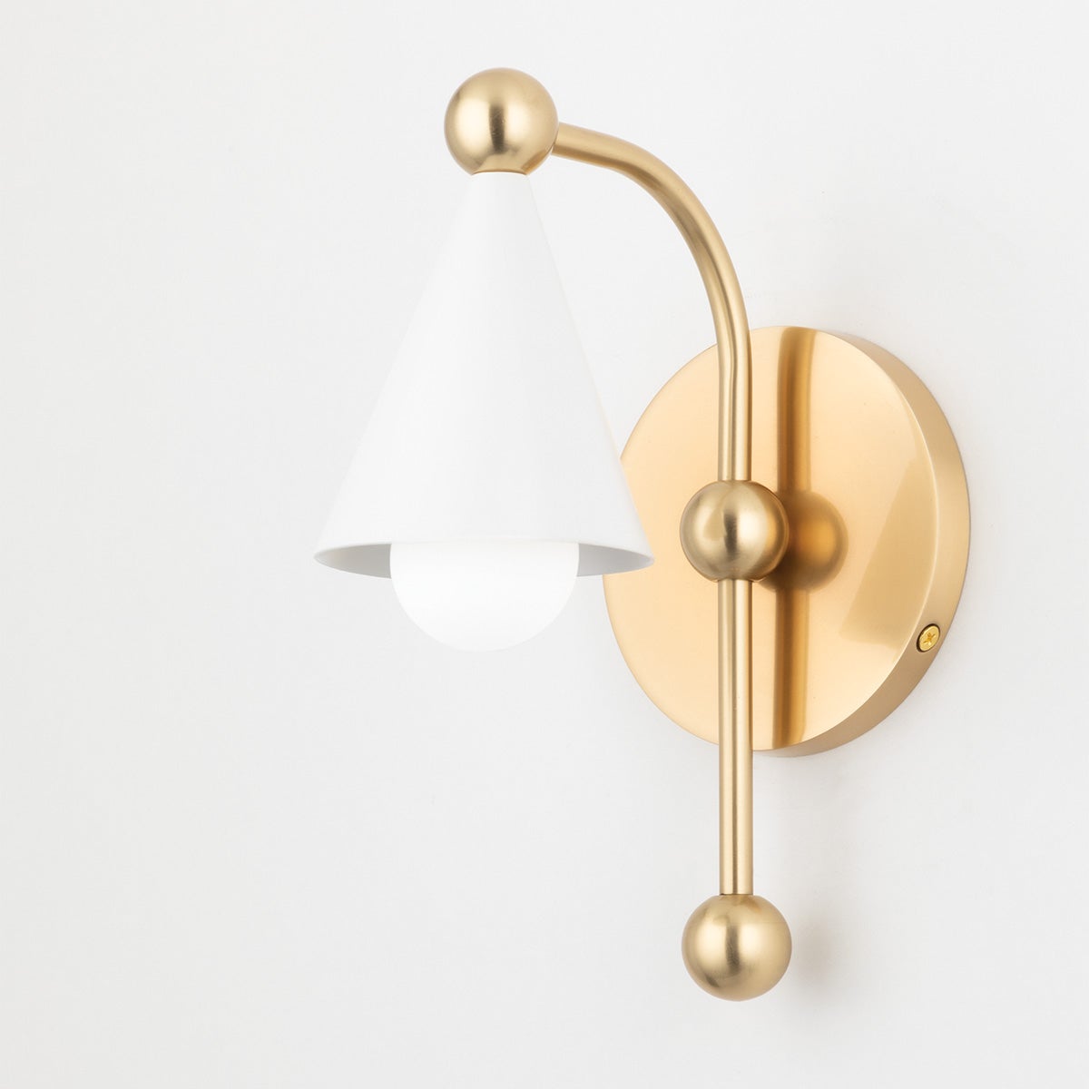 Hikari Wall Sconce by Mitzi in Aged Brass, 12 Soft White Conical Shades, Dimmable Elegance