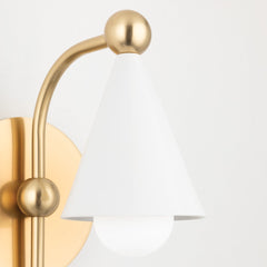 Hikari Wall Sconce by Mitzi in Aged Brass, 12 Soft White Conical Shades, Dimmable Elegance