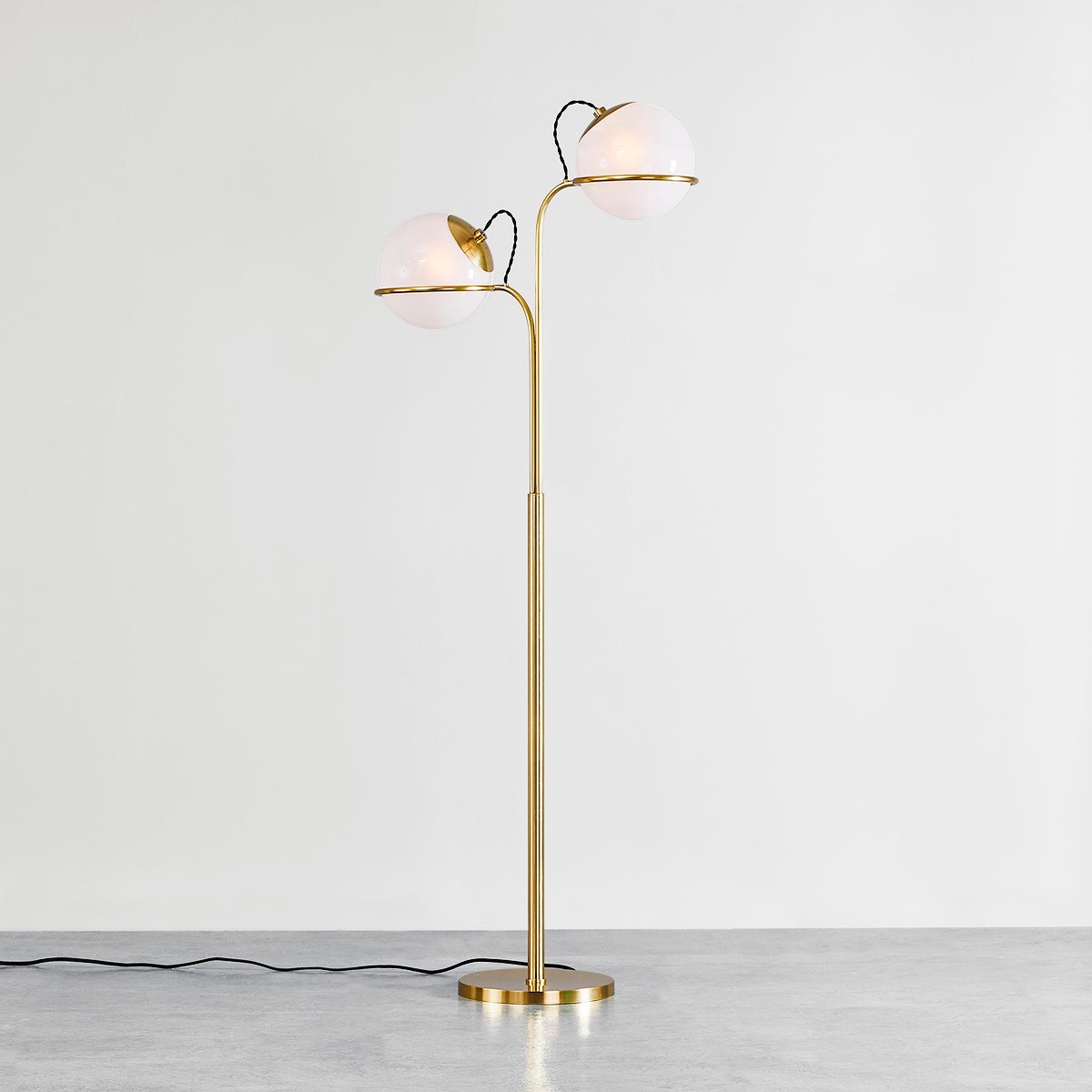 Hingham Floor Lamp by Hudson Valley Lighting, Dimmable Function, Aged Brass Finish, Cloud Glass Shade