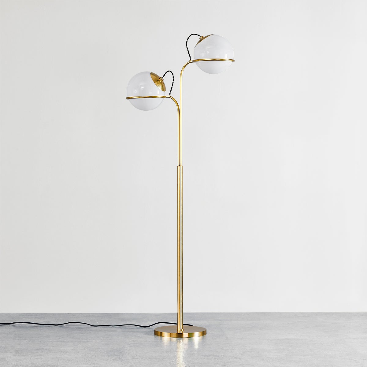 Hingham Floor Lamp by Hudson Valley Lighting, Dimmable Function, Aged Brass Finish, Cloud Glass Shade