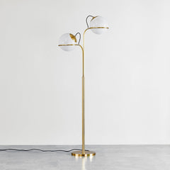 Hingham Floor Lamp by Hudson Valley Lighting, Dimmable Function, Aged Brass Finish, Cloud Glass Shade