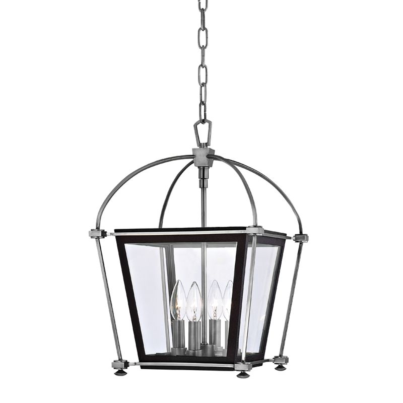 Hollis Lantern by Hudson Valley Lighting, Dimmable 4-Bulb Steel & Glass Fixture, 22.5-73.25” Adjustable Height