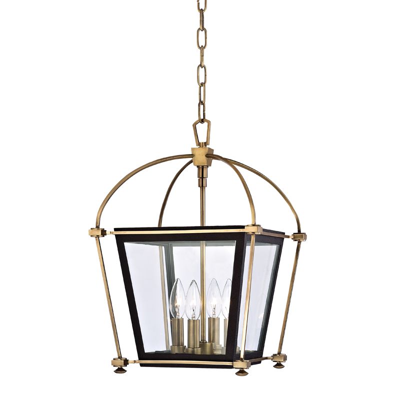 Hollis Lantern by Hudson Valley Lighting, Dimmable 4-Bulb Steel & Glass Fixture, 22.5-73.25” Adjustable Height