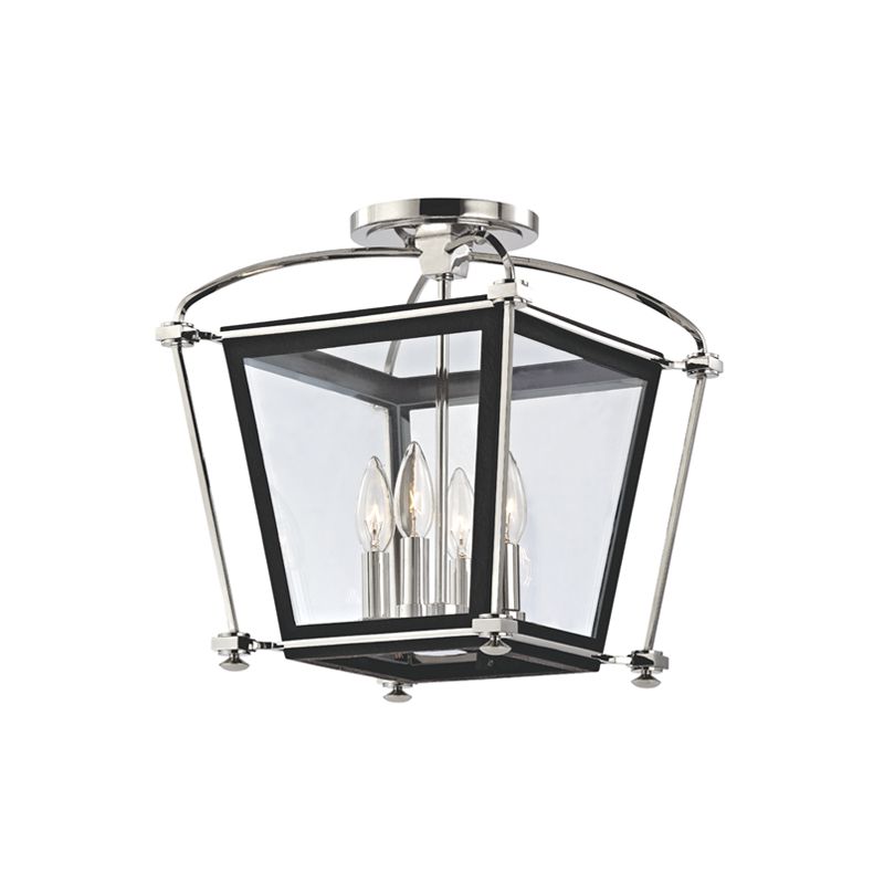 Hollis Semi-Flush Ceiling Light by Hudson Valley, Dimmable, E12 Base, Aged Brass & Polished Nickel Finishes