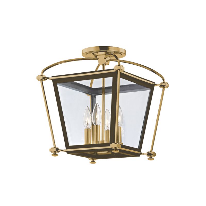 Hollis Semi-Flush Ceiling Light by Hudson Valley, Dimmable, E12 Base, Aged Brass & Polished Nickel Finishes