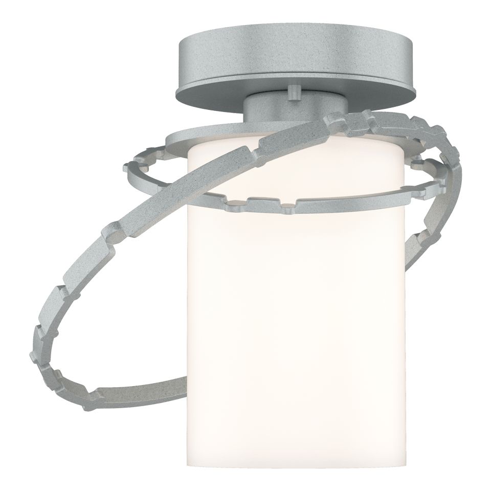 Hubbardton Forge Olympus Outdoor Semi-Flush Light Fixture with Hand-Hammered Aluminum Rings and Opal Shade