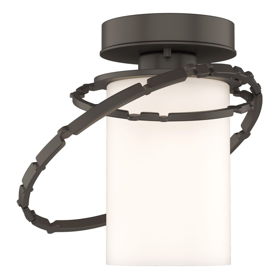 Hubbardton Forge Olympus Outdoor Semi-Flush Light Fixture with Hand-Hammered Aluminum Rings and Opal Shade