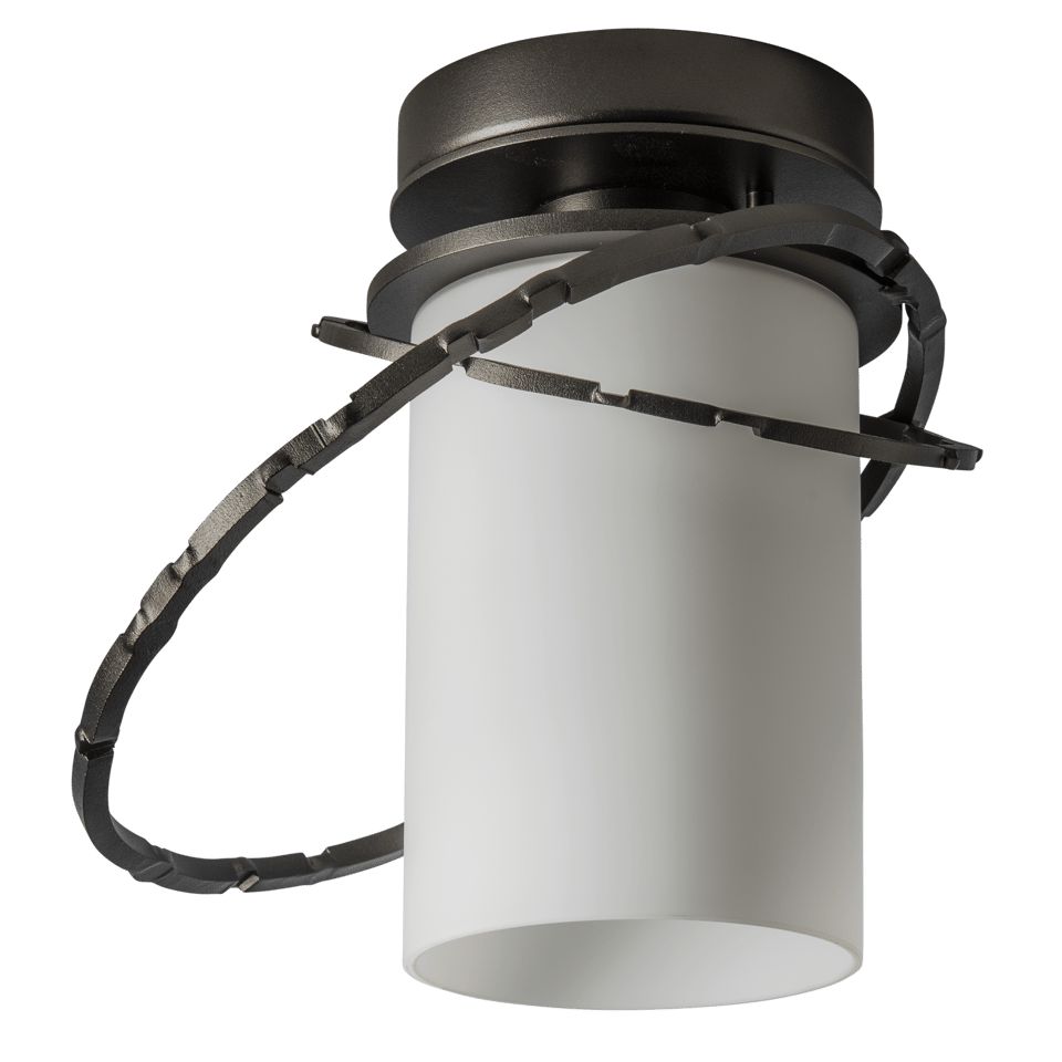 Hubbardton Forge Olympus Outdoor Semi-Flush Light Fixture with Hand-Hammered Aluminum Rings and Opal Shade