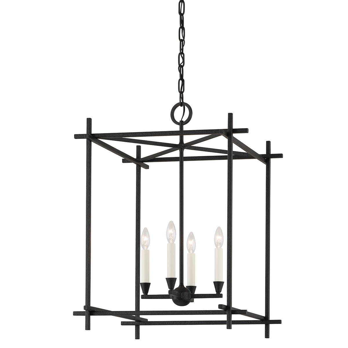 Medium Huck Lantern by Troy Lighting, 4-Light, Dimmable, Rectangular Frame, Black Iron or Vintage Gold Leaf