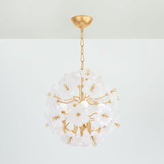 Hygea Chandelier by Corbett Lighting - 12 White Glass Flowers, Gold Leaf Finish, 21" High