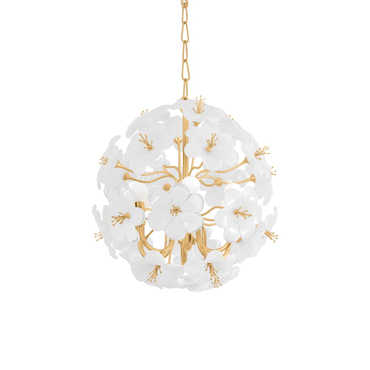 Hygea Chandelier by Corbett Lighting - 12 White Glass Flowers, Gold Leaf Finish, 21" High