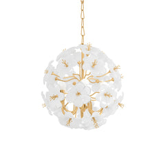 Hygea Chandelier by Corbett Lighting - 12 White Glass Flowers, Gold Leaf Finish, 21" High