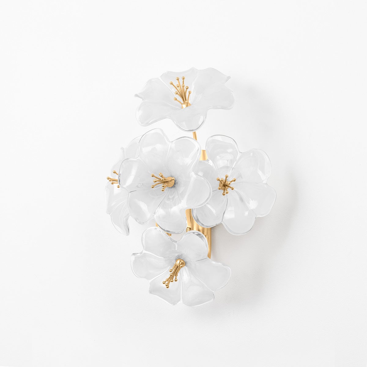 Hygea Sconce by Corbett Lighting, 15.5" White Glass Flower Design with Gold Leaf Finish, Dimmable E12 Base