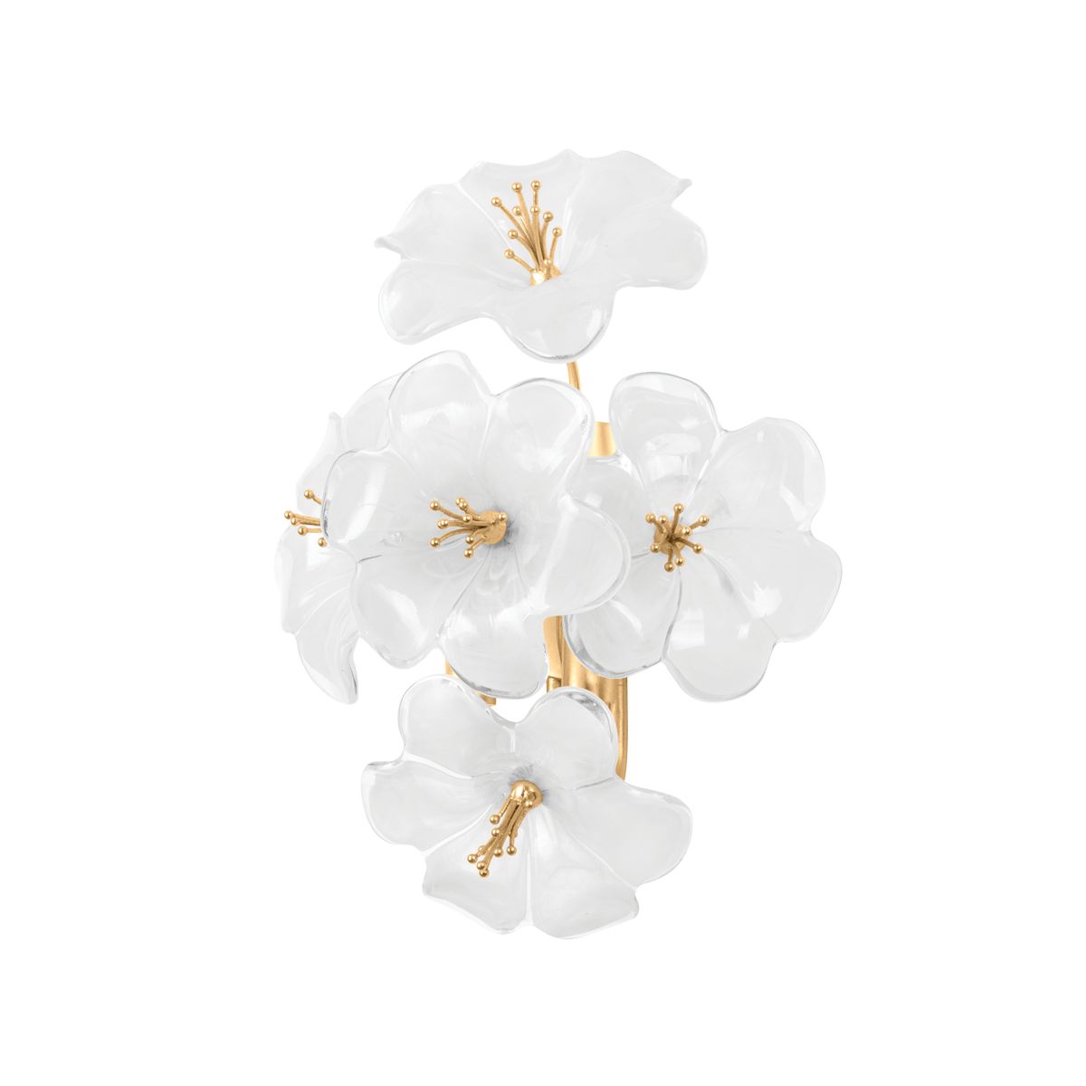 Hygea Sconce by Corbett Lighting, 15.5" White Glass Flower Design with Gold Leaf Finish, Dimmable E12 Base