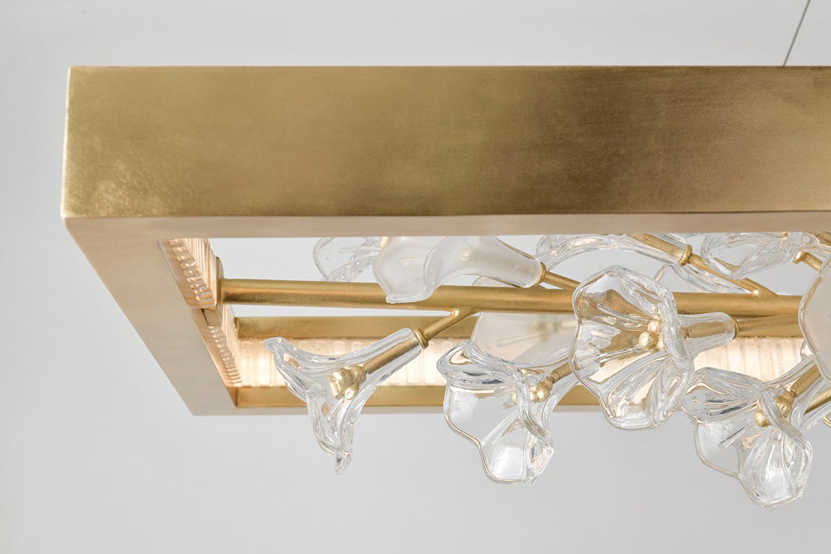 Jasmine Linear Chandelier - Elegant 5,832 Lumen LED Lighting in Gold Leaf or Silver Leaf Finishes