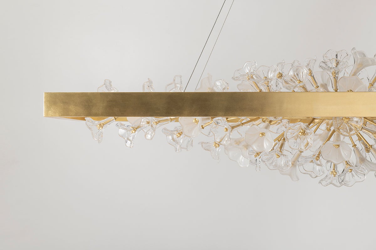 Jasmine Linear Chandelier - Elegant 5,832 Lumen LED Lighting in Gold Leaf or Silver Leaf Finishes