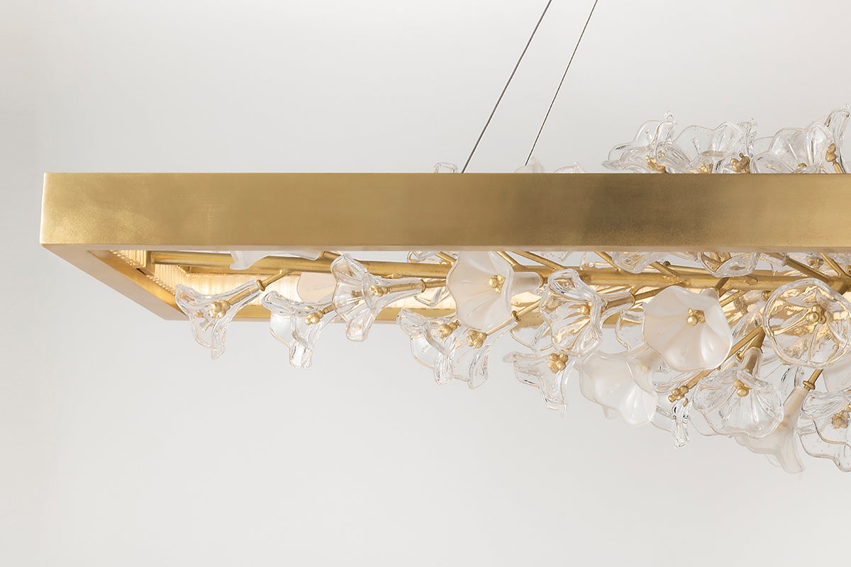 Jasmine Linear Chandelier - Elegant 5,832 Lumen LED Lighting in Gold Leaf or Silver Leaf Finishes