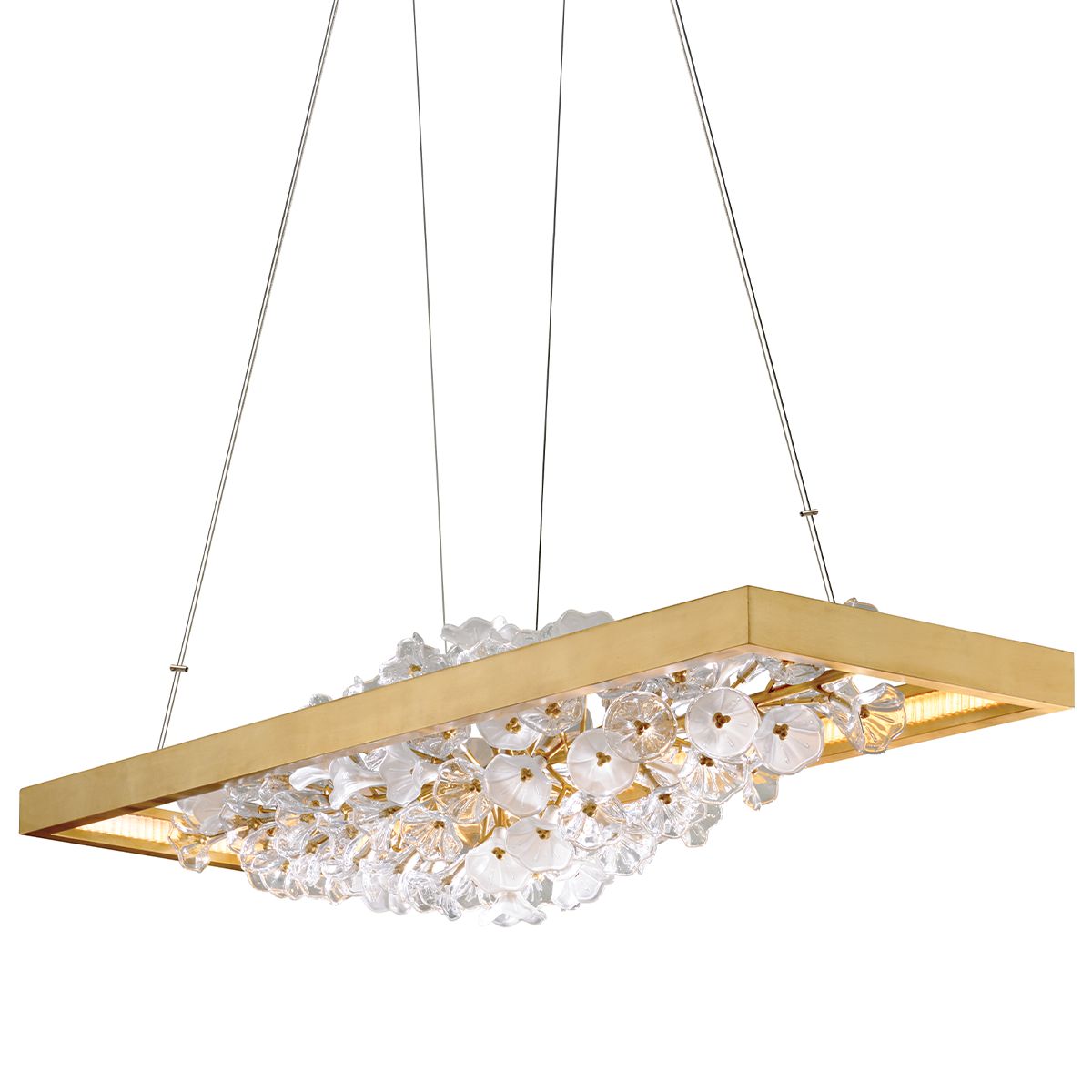 Jasmine Linear Chandelier - Elegant 5,832 Lumen LED Lighting in Gold Leaf or Silver Leaf Finishes