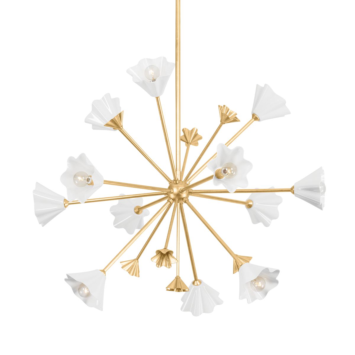 Julieta Chandelier 451-38-VGL by Corbett Lighting – Vintage Gold Leaf with White Porcelain Shades