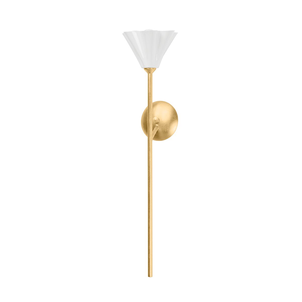 Julieta Sconce 26" Tall With Vintage Gold Leaf Finish, Dimmable, 60W Max, White Porcelain Shades