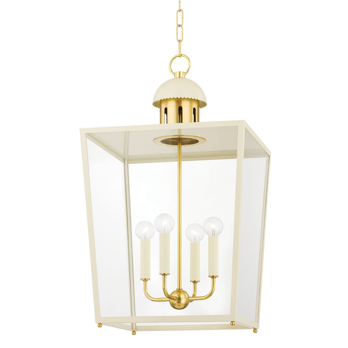 June Large Lantern by Mitzi - 4-Light Aged Brass Fixture with Dimmable Soft Cream & Black Design