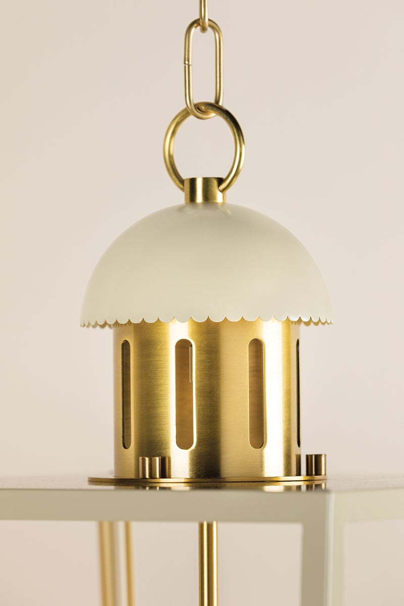 June Small Lantern by Mitzi - 4-Light Aged Brass, Dimmer Compatible, UL Damp Rated, 21.5"H