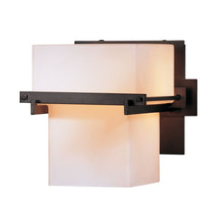 Kakomi 1 Light Sconce by Hubbardton Forge, Hand-Forged Steel, Dimmable, Opal Glass Shade