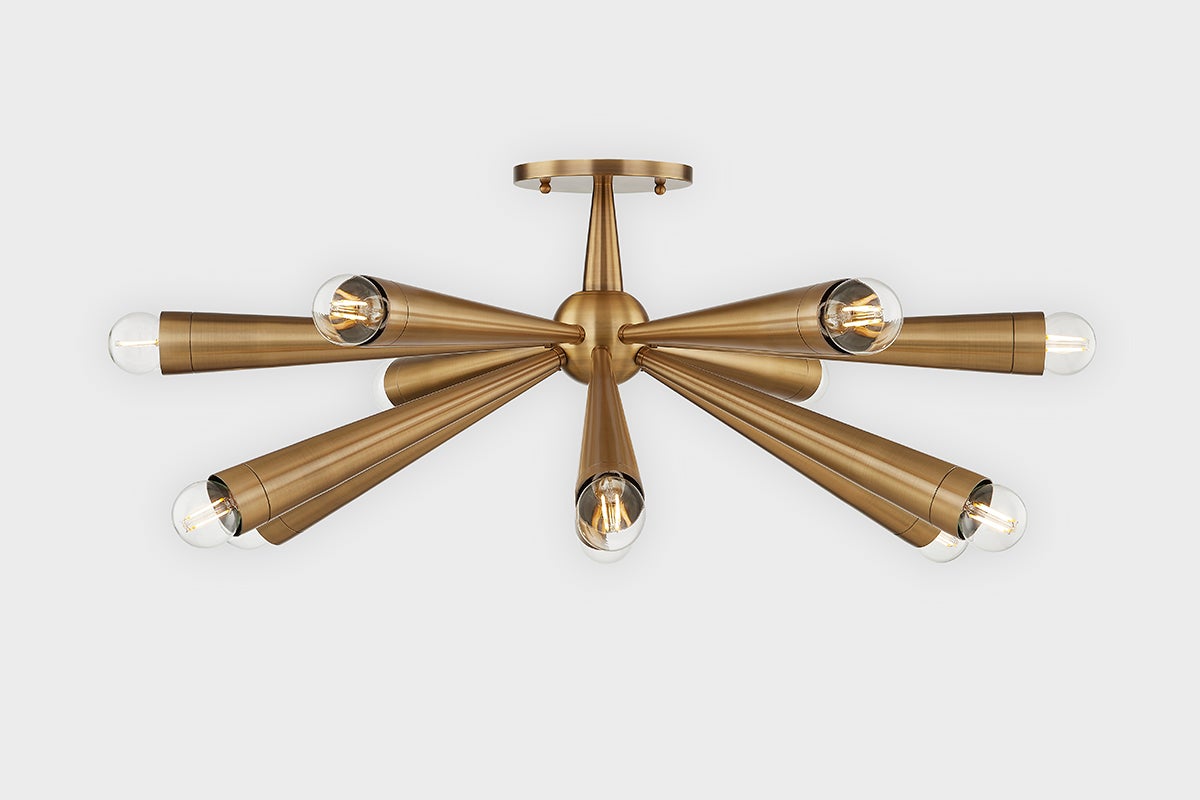 Keanu 5-Light Semi-Flush Ceiling Light in Patina Brass by Troy Lighting - Vintage Sputnik Design