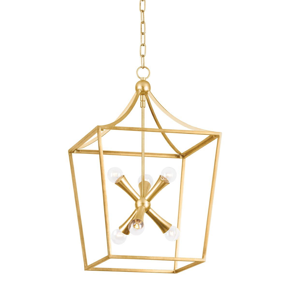 Kendall Large Lantern by Mitzi - Vintage Gold Leaf, 6-Light, Adjustable Height, Dimmable, UL Damp Rated