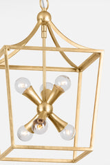 Kendall Small Lantern Pendant Light by Mitzi, 6-Light Dimmable, Vintage Gold Leaf Finish