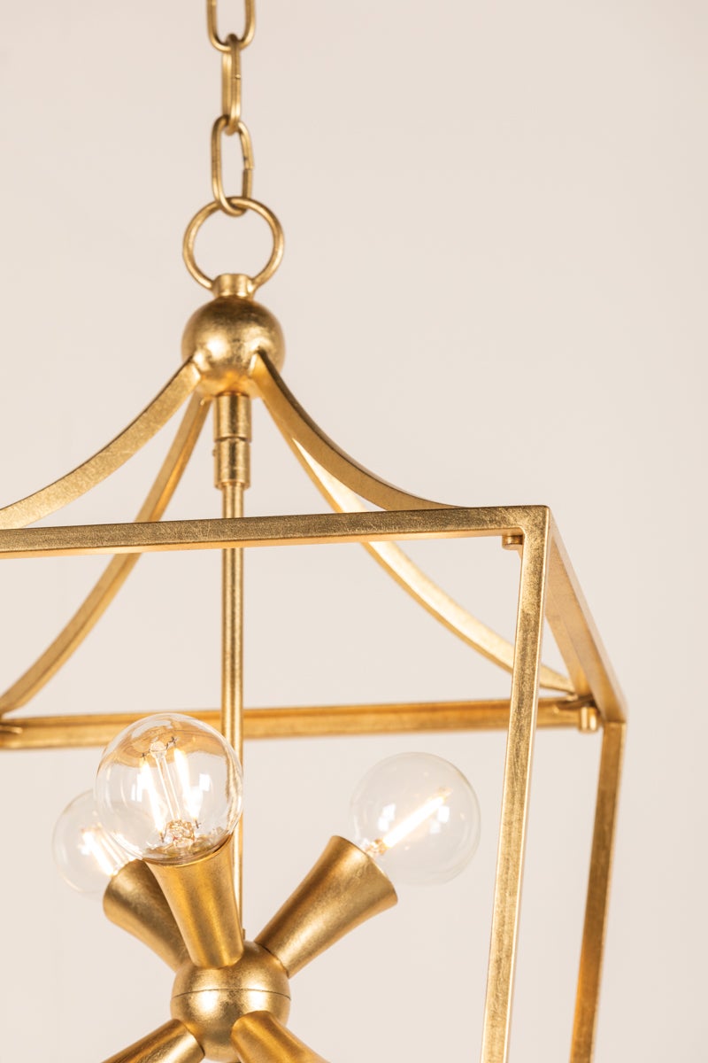 Kendall Small Lantern Pendant Light by Mitzi, 6-Light Dimmable, Vintage Gold Leaf Finish