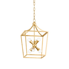 Kendall Small Lantern Pendant Light by Mitzi, 6-Light Dimmable, Vintage Gold Leaf Finish