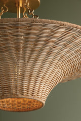 Ketan Semi-Flush Ceiling Light by Troy Lighting, 12 Lights, Dimmable, Natural Wicker Design