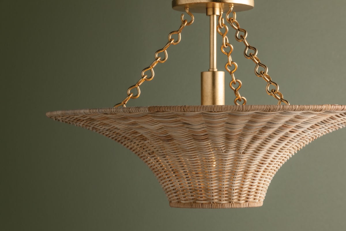 Ketan Semi-Flush Ceiling Light by Troy Lighting, 12 Lights, Dimmable, Natural Wicker Design