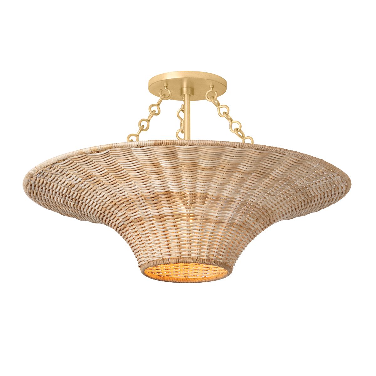 Ketan Semi-Flush Ceiling Light by Troy Lighting, 12 Lights, Dimmable, Natural Wicker Design