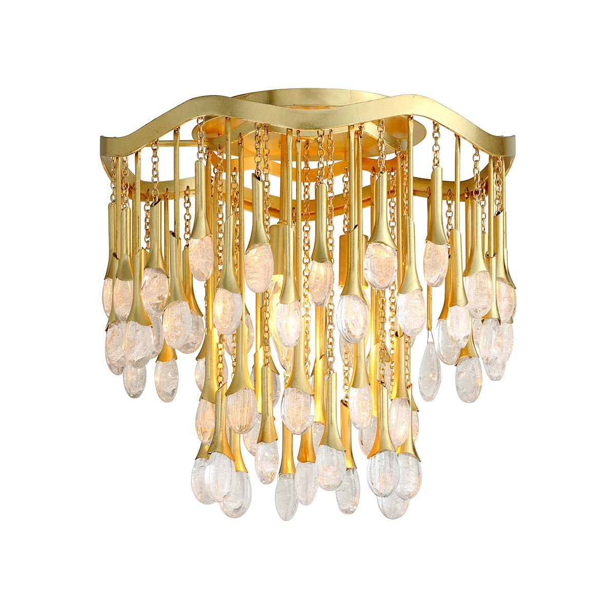 Kiara Semi-Flush Ceiling Light 3-Light by Corbett Lighting, Gold Leaf Finish, Dimmable, 15.75" Width