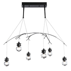 Hubbardton Forge Kiwi Pendant Light - Hand-Blown Glass & Steel Branch Design, Dimmable, UL Damp Rated