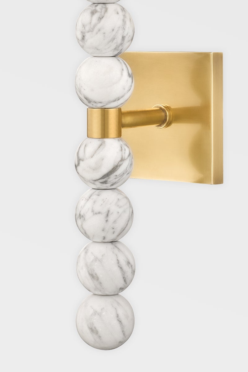 Kodiak Wall Sconce by Corbett Lighting, Dimmable Honed Marble & Vintage Brass Accent, UL Damp Rated