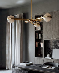 Kyomi Chandelier 353-52-VB by Corbett Lighting - Alabaster Globes, Dimmable, Vintage Brass Finish