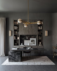 Kyomi Chandelier 353-52-VB by Corbett Lighting - Alabaster Globes, Dimmable, Vintage Brass Finish